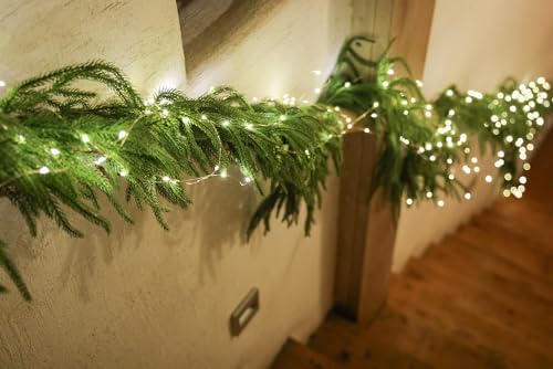 MISSPIN Christmas Garland with Lights, Real Touch Winter Pine Garland, Green Artificial Greenery Garland for Table, Mantle, Wall, Indoor, Outdoor Christmas Decorations - Image 6