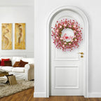 LLZLL Valentines Day Wreath Decor, 22inch Artificial Pink Wreath with Tulip Berry Green Leaf Element, Valentines Wreaths for Front Door Wedding Anniversary Party Candlelight Dinner Decorations - Image 2