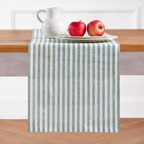 Solino Home 100% Pure Linen Table Runner, 14 x 132 in, Green, Amalfi Stripe by SolinoHome