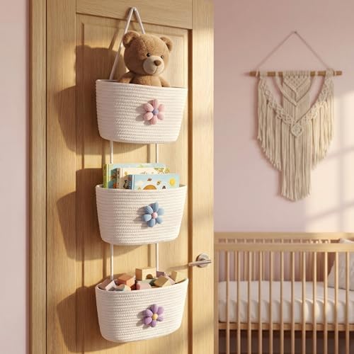 Hanging Basket, Over Door Organizer, 3 -Tier Wall Basket with Hooks - Image 4