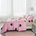 Caressma Pink Comforter Set Twin Size Black Heart Set 2pcs with Pillowsham - Image 4