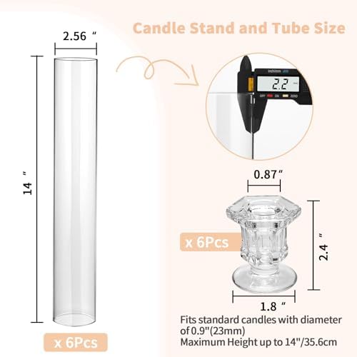 CHILL RECIPE Hurricane Glass Candle Holders-Set of 6 Tall Taper Candle Holder with 14” Tall Clear Cylinder Covers for Wedding Table Centerpiece Home Decor (Diamond Base+Clear Chimney) - Image 2
