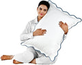 Ridhi White with Blue Scalloped 100% Cotton Throw Pillow Covers 20x36 Inch by Ridhi