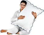 Ridhi White with Blue Scalloped 100% Cotton Throw Pillow Covers 20x36 Inch by Ridhi