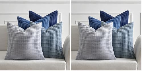 MIULEE Blue Decorative Pillow Covers 18x18 Inch Set of 4 Boho Western Farmhouse Home Decor Couch Throw Pillows Summer Coastal Corduroy Pillowcases Industrial for Sofa Living Room Bed (Pack of 2) by MIULEE