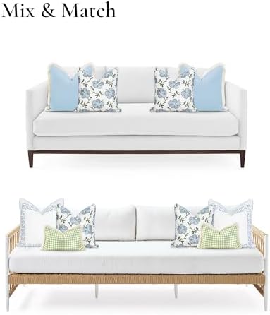Hofdeco Premium Coastal Patio Indoor Outdoor Throw Pillow Cover Only, 18"x18" Water Repellent for Backyard, Couch, Baby Blue Green Embroidered Hibiscus Floral with Piping (Pack of 2) - Image 4