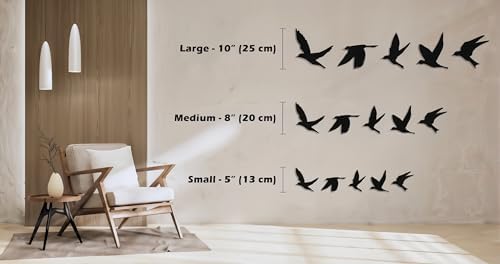 Birds Metal Wall Decor Set of 5, Minimalist Bird Flock Wall Art, Metal Garden Decorations, Home Decor, Modern Home Decoration, Birds Sign for Living Room, Birds Wall Hangings for Office, Bird Art (Gold, 8" / 20 cm - MEDIUM) - Image 2
