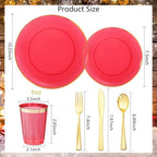 LIYH 180 Pcs Clear Red Plastic Plates Disposable - Red Dinnerware Set, Include Red and Gold Plates, Dinner Plate, Dessert Plate, Gold Plastic Silverware for Birthday Party - Image 3