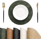 MOSAYT Vinyl Faux Leather Round Placemats Set of 8, 13 Inch, Olive Green by MOSAYT