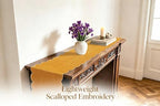 100% Natural Linen Rustic Scalloped Embroidery Table Runner 104 Inches Long, Linen Table Runner for Dresser and Dining Tables Decor, 8-10 Sets, 14''x104'', Rust(Edges-Gold) - Image 3