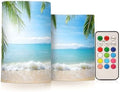 ALAZA Summer Beach with Green Coconut Trees Flickering Flameless Candles Battery Operated with Remote Timer,Tea Light Candles LED Pillar Votive Candles Set of 2 for Outdoor Indoor Decorations by ALAZA