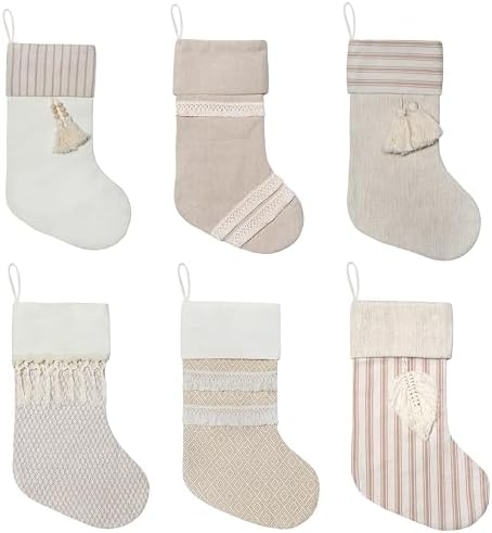 GEX Christmas Stockings 5 Pack for Family 20" Large Rustic Farmhouse Country Xmas Stockings with Tassels Hanging Ornament Decorations for Fireplace Xmas Season (Beige, Set of 5) - Image 6