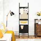 HOOBRO Blanket Ladder with Basket, 17.3”L x 63.4”H, Towel Rack with Hooks, Blanket Holder Rack, Decorative Ladder Shelf, Drying and Display Rack for Bathroom, Living Room, Black BB31CJ01 - Image 4