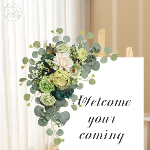 Odouzy Artificial Wedding Arch Flowers for Wedding Sign,Set of 2 for Wedding Welcome Ceremony Sign,Faux Floral Swags,Wedding, Banquet and Reception Backdrop Floral Decoration (Dark Green) - Image 3