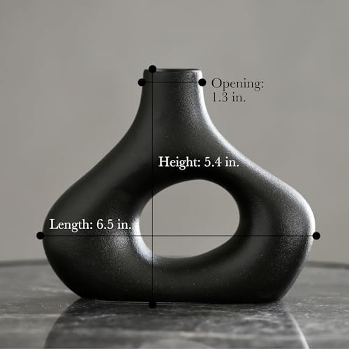 Carrot's Den Black Ceramic Modern Vase Set of 2, Donut Shelf Decor, Black - Image 6