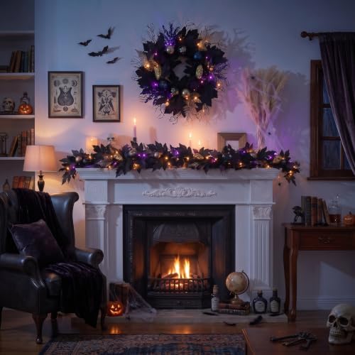 DecorbyHannah 6ft Halloween Garland for Mantle with Lights Pumpkins Decor - Image 6