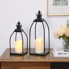Decorative Candle Lanterns Set of 2, Black Metal for Indoor & Outdoor - Image 6