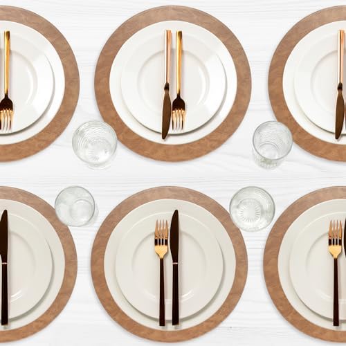 Morgan Faux Leather Round Set of 12 Placemats, 15", Camel, Heat Resistant, Stain Resistant, Non-Slip, Reversible, Durable Table Mats for Kitchen, Dining Table, Indoor Washable Use - Image 7
