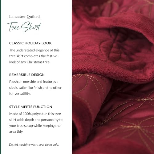 Balsam Hill Lancaster Quilted Christmas Tree Skirt - Reversible Tree Skirt with Metallic Gold Threading, Cardinal Red, 72" - Image 3