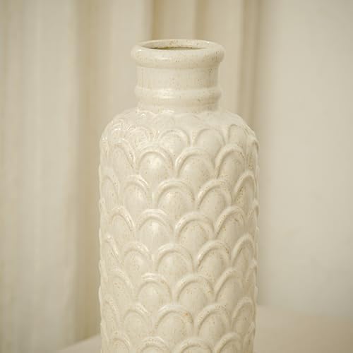 Ceramic Flower Vase, 13.98" Tall Rustic Farmhouse Decorative Vase for Home Decor, Beige Textured Pottery Vase for Pampas Grass, Living Room, Entryway, Mantel, Kitchen Table - Image 6