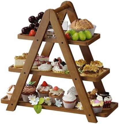3 Tier Serving Tray, Wooden Cupcake Stand, and Towers Serving Tray for Party Food, Farmhouse Serving Platter, Decorative Tray, Decor Dessert Display Set, Tiered Tray Stand by VRICCC