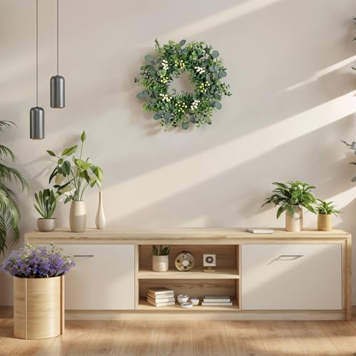 26 Inch Eucalyptus Wreath Spring Summer Wreaths for Front Door, Artificial Large All Seasons Wreaths with for Farmhouse Porch Wall Living Room Home Wedding Decor - Image 5