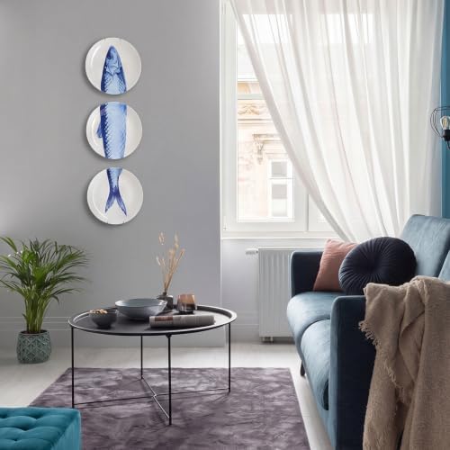 Hicarer 3 Pcs Wall Plates Decor Coastal Blue White Ceramic Fish Wall Art - Image 5