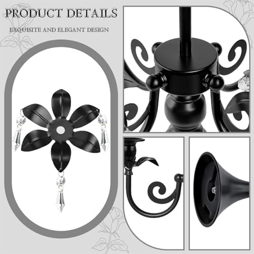 20''Tall Crystal Pendant Taper Candle Holders/Stylish Candle Stands/Candlesticks Holder/Candelabra for Home Decor, Weddings/Parties/Elegant Dining Table Centerpiece (4, Black) - Image 3