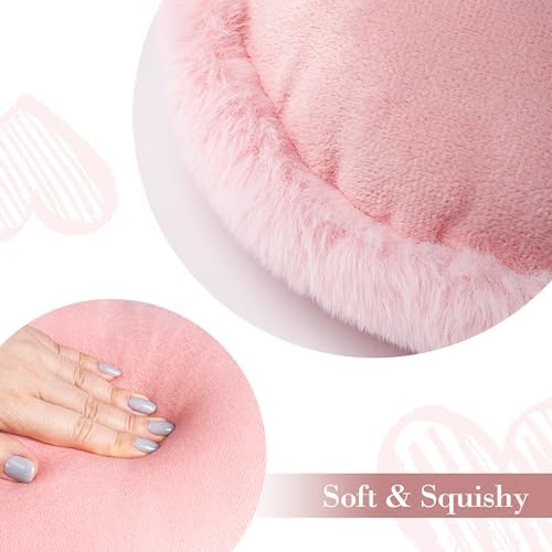 AELS Heart Shaped Pillow, Set of 2, Heart Decorative Throw Pillows, Soft Velvet Love Pillows with Faux Fur Fringe, Cute Pillow 20 & 16 Inches, Valentines Day Decorations, Wedding Decor, Pink - Image 3