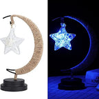 LED Decorative Lamp Star Moon Lamp Table Lamp 3D Magic Moonlight Wrought Iron Night Light Christmas Home Decoration Office Birthday Gift USB Power Supply (Pentagram Blue) - Image 4