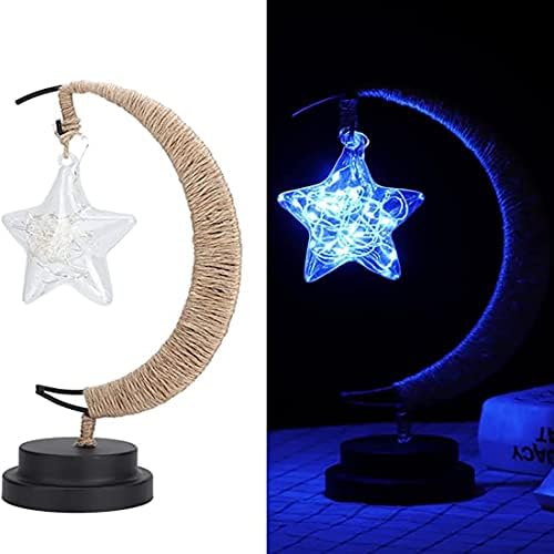 LED Decorative Lamp Star Moon Lamp Table Lamp 3D Magic Moonlight Wrought Iron Night Light Christmas Home Decoration Office Birthday Gift USB Power Supply (Pentagram Blue) - Image 4