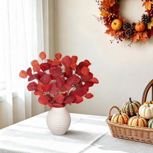 Fall Decor Artificial Eucalyptus Plant with Vase Autumn Leaf for Home Decor - Image 6