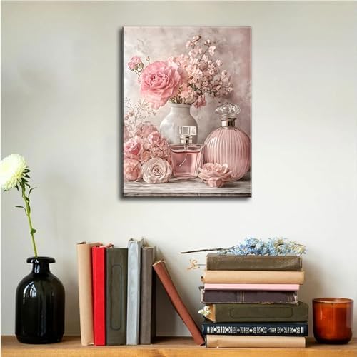 Pink Floral Canvas Wall Art Rose Flowers Plant painting Decor Picture Perfume Botanical Posters Prints for Living Room Dressing Preppy Apartment Valentine's Day Bedroom Corridor Home Decoration - Image 6
