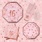 Rose Gold & Pink Sweet 16 Birthday Bundle: Party Supplies Set with paper Plates, Napkins, Cups, Tablecloth & Banner - Sweet Sixteen Decorations, Party Favors ，Serves 25 - Image 5
