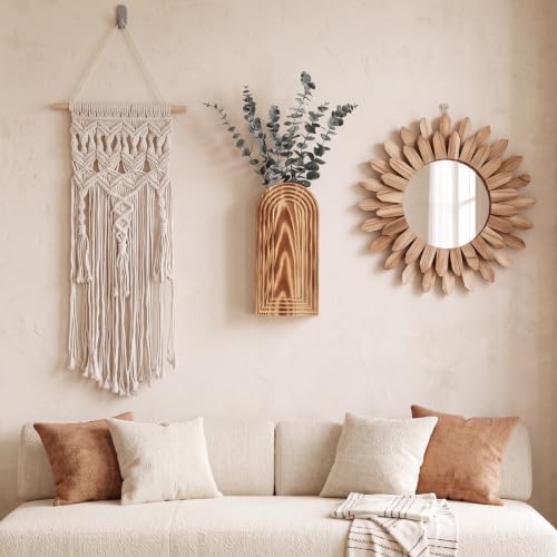 Novabright 9 Pcs Boho Decor Set Rustic Wood Boho Aesthetic Mirror Wooden Wall Vase Macrame Woven Wall Hanging 6 Pcs Eucalyptus Stems for Living Room Bedroom Home Party Wedding Decoration by Unknown