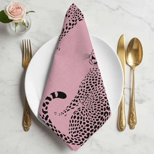 Leopard Print Cloth Napkins Set of 8, Holiday Napkins for Baby Shower, Minimalist Wildlife Skin Texture Pink Washable Reusable Dinner Napkin for Cocktail Wedding Party, 20 x 20 Inch - Image 2