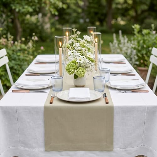 Solino Home 100% Pure Linen Dining Table Runner Khaki, Fete 14 x 90 in Long - Image 2