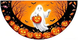 Halloween Half fan Banner Decorative Flag, Ghost Pumpkin Halloween Porch Sign, 100D Polyester Fabric, Fade Resistant, Stain Resistant, Foldable Seasonal Hanging Decor for Front Door, Wall, Window, Indoor Outdoor Party Decoration (4X8FT 1-Pack) by Unknown
