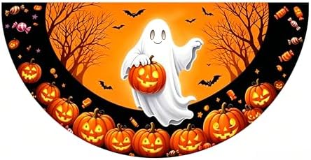 Halloween Half fan Banner Decorative Flag, Ghost Pumpkin Halloween Porch Sign, 100D Polyester Fabric, Fade Resistant, Stain Resistant, Foldable Seasonal Hanging Decor for Front Door, Wall, Window, Indoor Outdoor Party Decoration (4X8FT 1-Pack) by Unknown