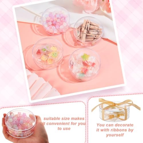 AHANDMAKER 50PCS Clear Round Organizer Box 3"x1" Small Acrylic Containers with Lids Circular Candy Box for Bead Jewelry Storage Wedding Graduation Gift Craft Decorations - Image 3