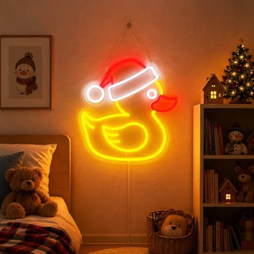 Christmas Duck Neon Sign for Wall Decor – USB Powered, Dimmable LED Wall Light with Santa Hat Icon for Bedroom, Kids’ Room, Home Bar, Window Display, Holiday Parties, Holiday or Birthday Gift - Image 6
