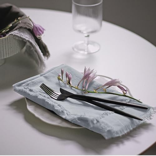 Handmade Cloth Napkins 100% Cotton Napkins with Fringe，Delicate Handmade Cloth Napkins for Dinners, Parties, Weddings and More，18 x 18 Inch Set of 12 - Light Grey - Image 3