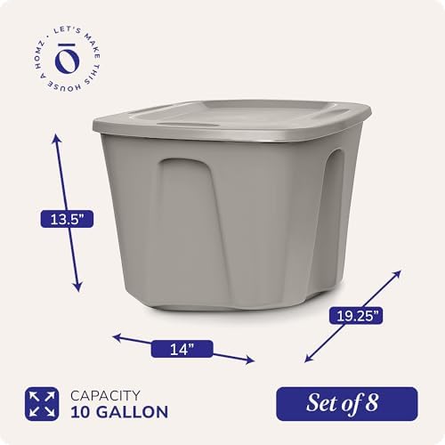HOMZ 8-Pack Durable Molded Bin, Plastic Storage Containers with Lids, 10 Gallon, Silver - Stackable Organizer Totes and Boxes for Bedroom, Kitchen, and Garage Organization - Image 4