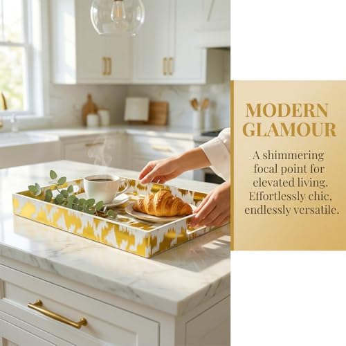 White & Gold Glitter Abstract Serving Tray with Handles, 15.8”x11.7”x1.6” Rectangular Decor Tray – Multipurpose for Breakfast in Bed, Bathroom Vanity, Living Room & Entertaining - Image 4