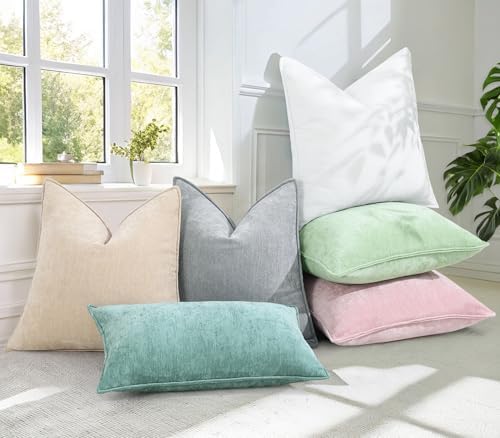 decorUhome Chenille Aqua Haze Velvet Throw Pillow Covers 24x24 Set of 2 - Image 6