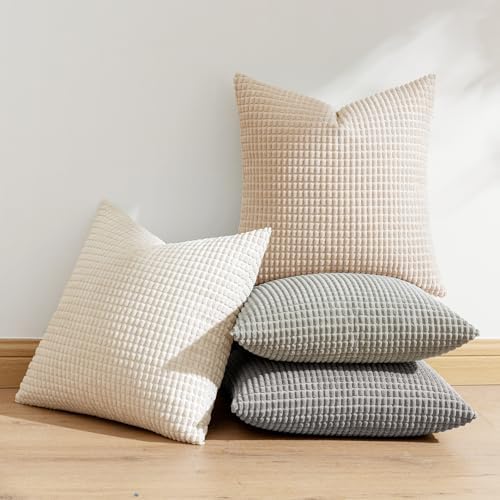 MIULEE Boho Farmhouse Decorative Pillow Covers 20x20 Inch Set of 4 Neutral - Image 5