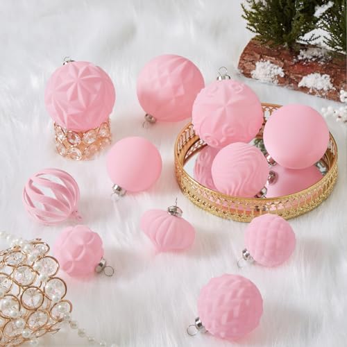 30pcs Velvet Christmas Ball Ornaments, Flocked Shatterproof Christmas Ornaments Hanging Xmas Tree Decorations Set for Home Party Holiday Decor (Multi-Size, Pink) - Image 5