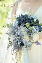Ling's moment Artificial Wedding Flowers Combo, Dusty Blue & Navy, Grand - Image 6