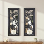 ZEXUIRU 2 Set Rustic Candle Sconces Living Room Bedroom Entryway Wood Mirrored, Farmhouse, Carved Frame Wall-Mount Wooden Candle Holders Wall Decor Hanging Handmade Holder - Black - Image 6