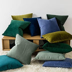 JUSPURBET 28x28 Euro Velvet Throw Pillow Covers Set of 2,Peacock Blue - Image 5
